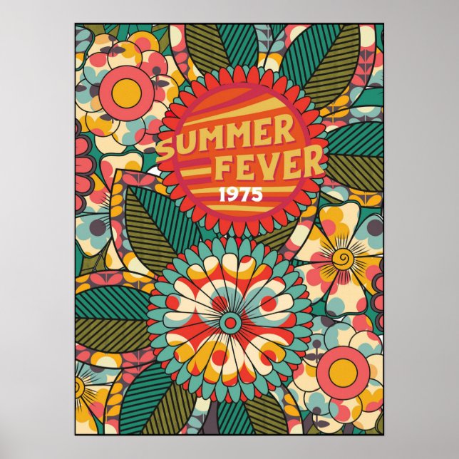 Fun Colourful Retro Summer Fever Floral Poster (Front)