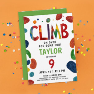 Fun Colourful Rock Climbing Wall Kid Birthday Part Invitation