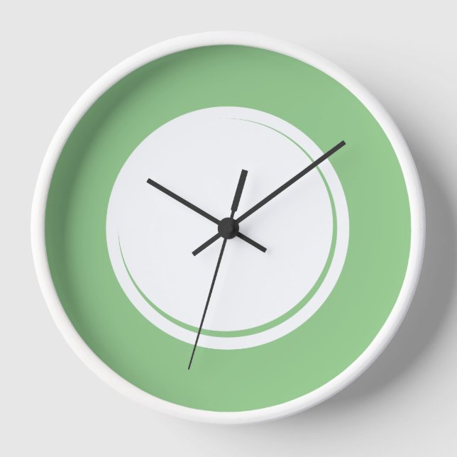 Fun Colourful Sage Green Rim Shadow White Centre Clock (Front)