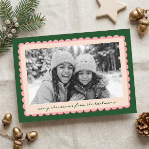 Fun Colourful Scallop Frame Christmas Photo Holiday Card