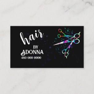 fun colourful scissors art on black bold business card