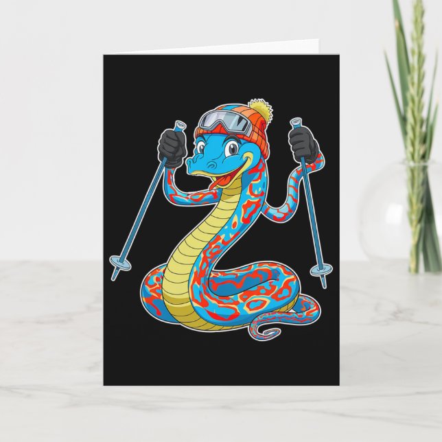 Fun Colourful Skiing Snake Winter Adventure  Card (Front)