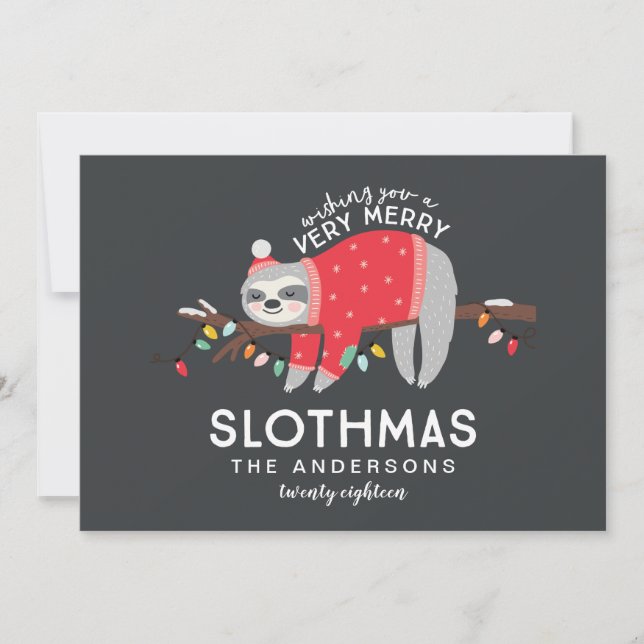 fun colourful sloth christmas holiday card (Front)