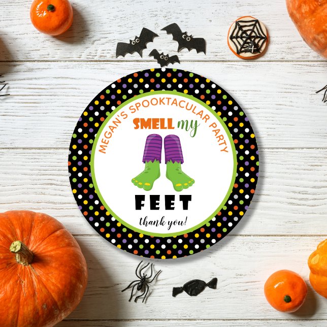 Fun Colourful Smell My Feet Halloween Party Favour Classic Round Sticker (Creator Uploaded)