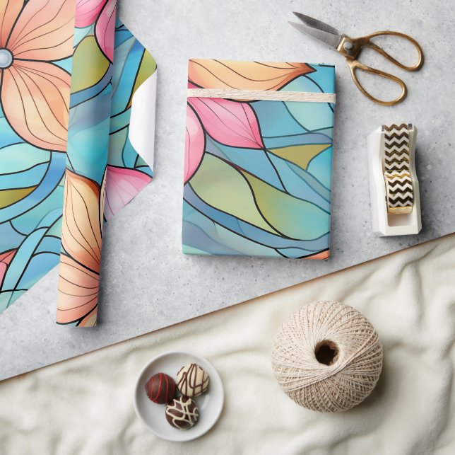 Fun Colourful Stained  Glass Window Flower Pattern Wrapping Paper (Crafts)