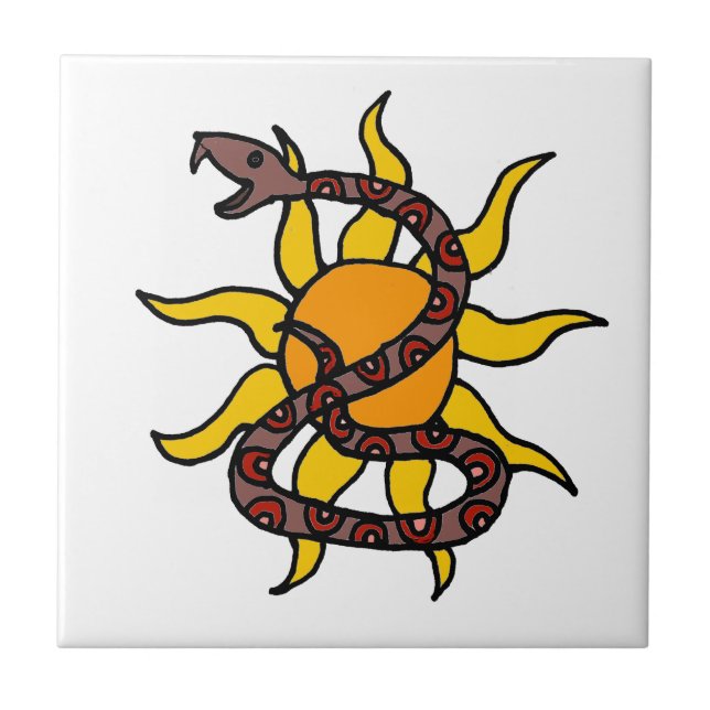 Fun Colourful Striking Snake Tribal Art Tile (Front)