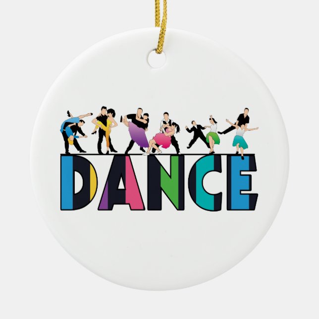 Fun & Colourful Striped Dancers Dance Ceramic Tree Decoration (Front)