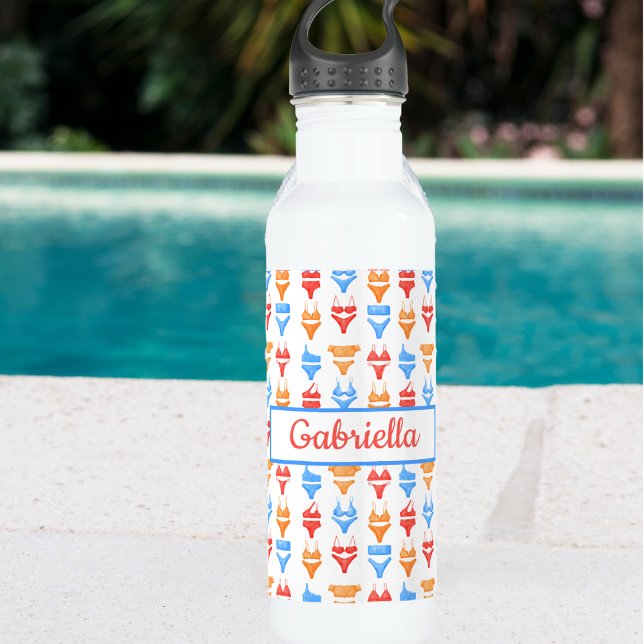 Fun Colourful Summer Pool Beach Personalised Name 710 Ml Water Bottle (Creator Uploaded)