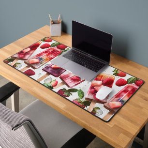 Fun Colourful Summer Popsicle  & Strawberries Desk Mat