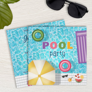 Fun Colourful Summer Swimming Pool Party Birthday Invitation