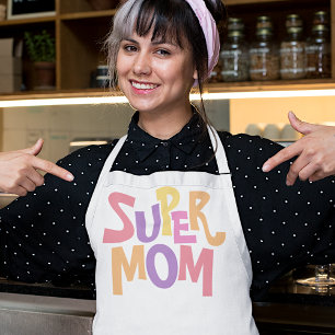 Fun Colourful Super Mum Word Art Quote Apron