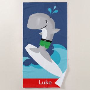 Fun Colourful Surfing Whale Beach Towel