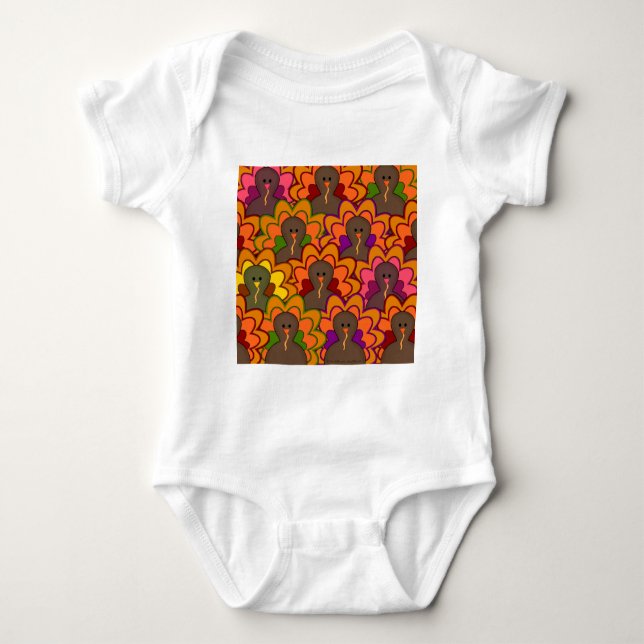 Fun Colourful Thanksgiving Turkeys Baby Bodysuit (Front)