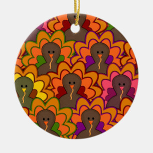 Fun Colourful Thanksgiving Turkeys Ceramic Tree Decoration