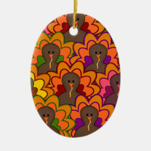 Fun Colourful Thanksgiving Turkeys Ceramic Tree Decoration