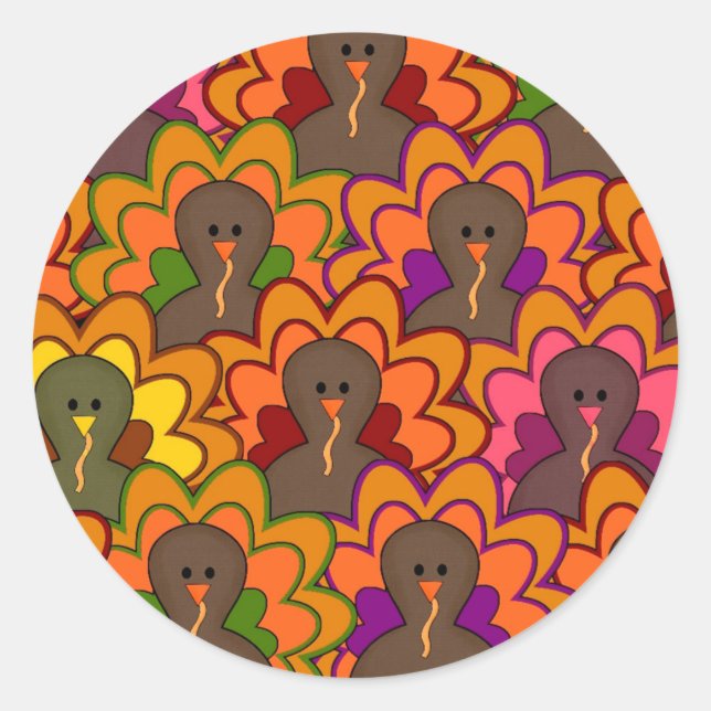 Fun Colourful Thanksgiving Turkeys Classic Round Sticker (Front)