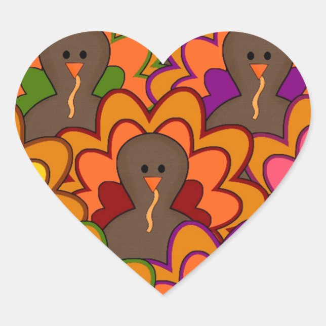 Fun Colourful Thanksgiving Turkeys Heart Sticker (Front)