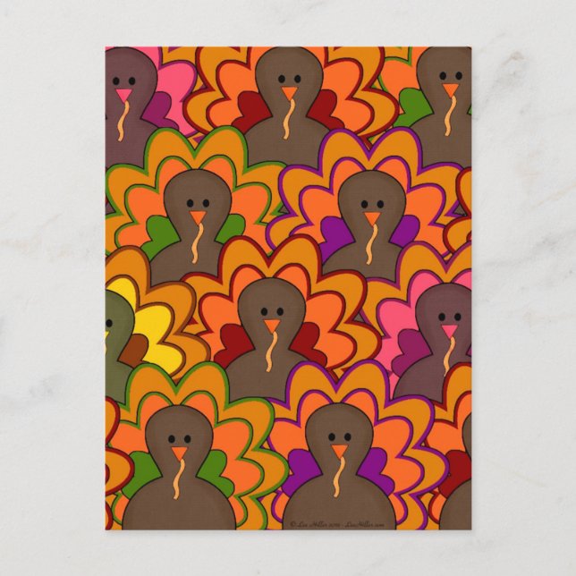 Fun Colourful Thanksgiving Turkeys Holiday Postcard (Front)