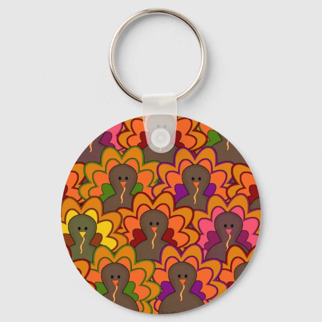 Fun Colourful Thanksgiving Turkeys Key Ring (Front)
