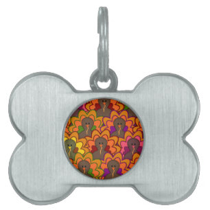 Fun Colourful Thanksgiving Turkeys Pet ID Tag