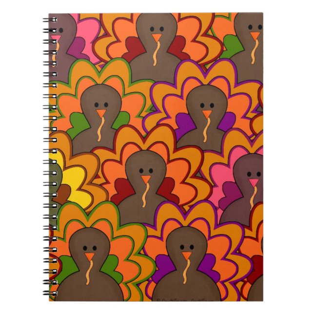 Fun Colourful Thanksgiving Turkeys Spiral Notebook (Front)