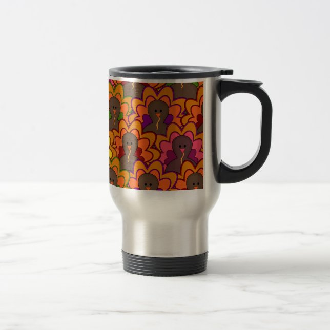 Fun Colourful Thanksgiving Turkeys Travel Mug (Right)
