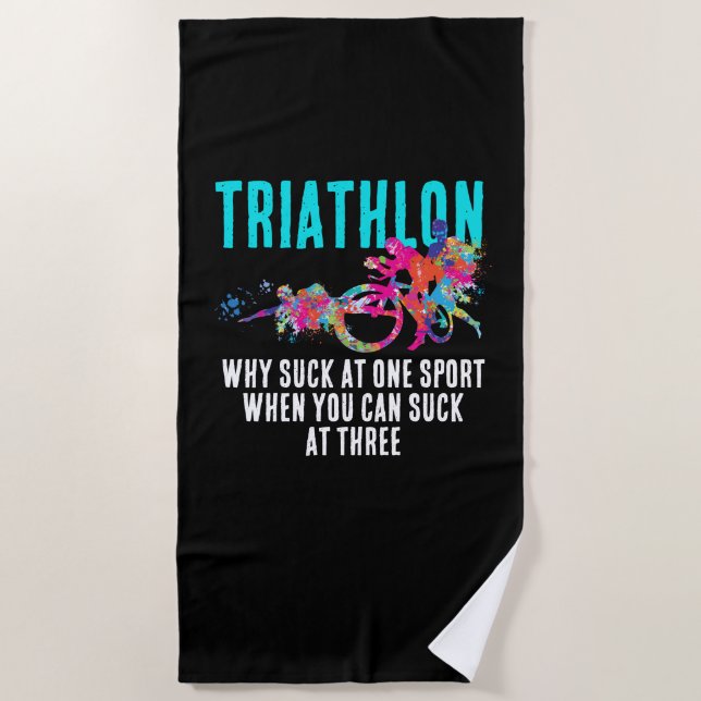  Fun Colourful Triathlon Humour Endurance Sarcasm Beach Towel (Front)