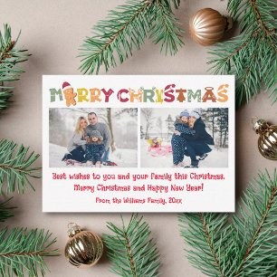 Fun Colourful Typography 2 Photo Merry Christmas Card