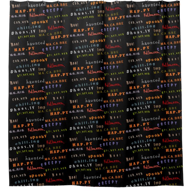 Fun & Colourful Typography Pattern, Halloween Shower Curtain (Front)