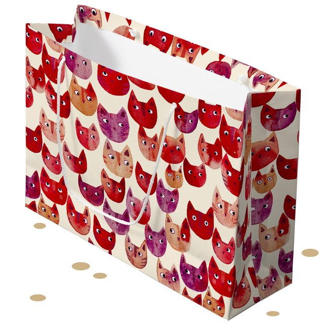 Fun Colourful Watercolor Cat Pattern Large Gift Bag (Fun colorful kitty cat watercolor pattern gift bag for animal lovers)