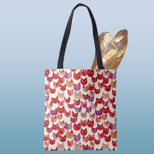 Fun Colourful Watercolor Cat Pattern Tote Bag