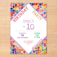 Fun Colourful Watercolor Paint Blots Kids Birthday