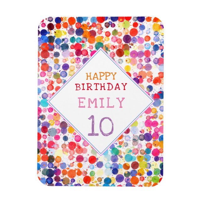 Fun Colourful Watercolor Paint Blots Kids Birthday Magnet (Vertical)