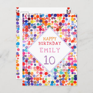 Fun Colourful Watercolor Paint Blots Kids Birthday Postcard