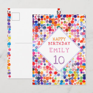 Fun Colourful Watercolor Paint Blots Kids Birthday Postcard