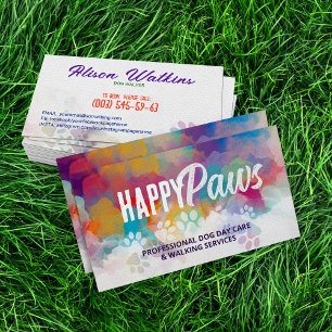 Fun Colourful Watercolor Paw Prints Business Card