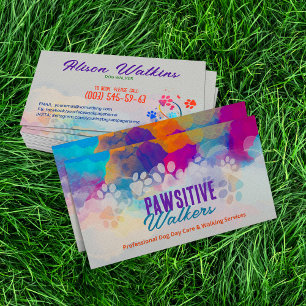 Fun Colourful Watercolor Paw Prints Business Card