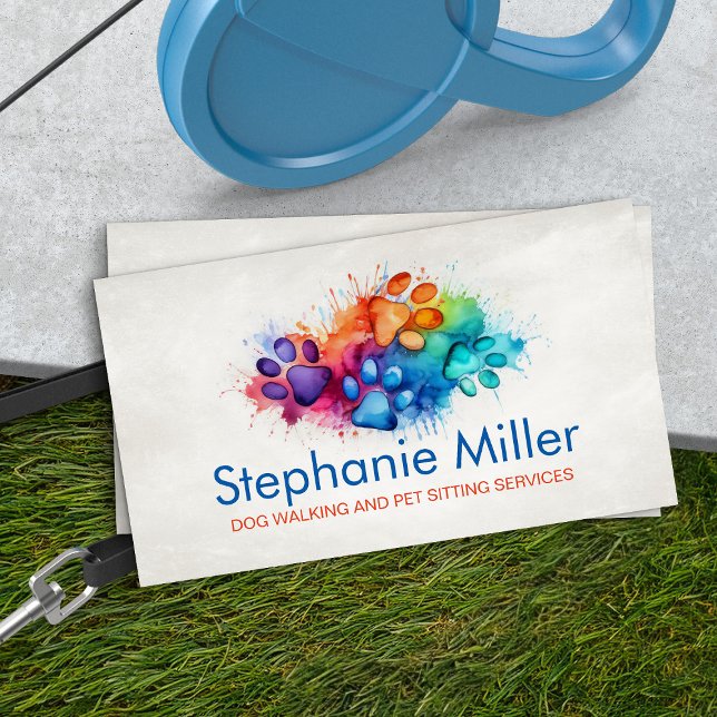 Fun Colourful Watercolor Paw Prints Business Card (Creator Uploaded)