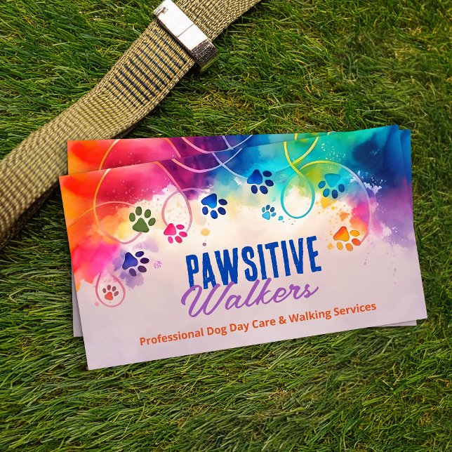 Fun Colourful Watercolor Paw Prints Business Card (Creator Uploaded)