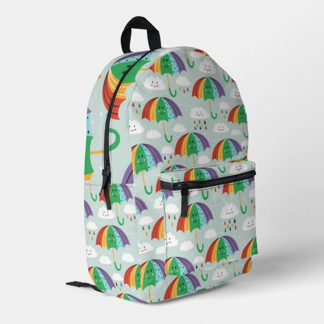 Fun colourful weather cartoon themed printed backpack (Back Corner Left)
