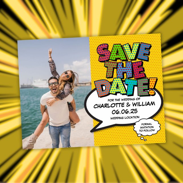 Fun Colourful Wedding Save The Date Photo  Announcement Postcard (Fun Colorful Wedding Save The Date Photo Announcement Postcard)