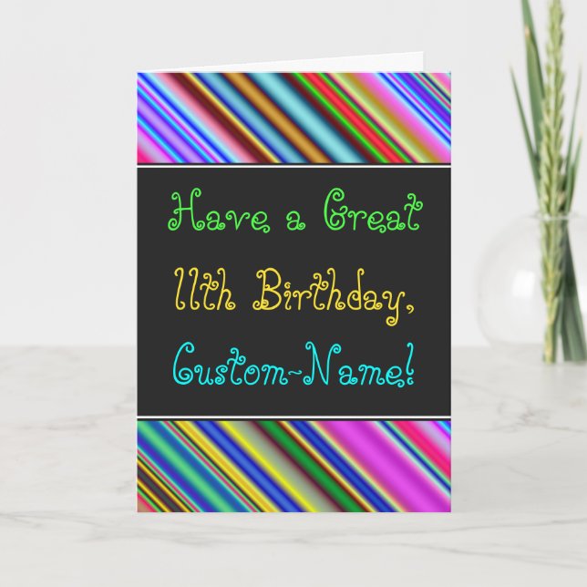 Fun, Colourful, Whimsical 11th Birthday Card (Front)