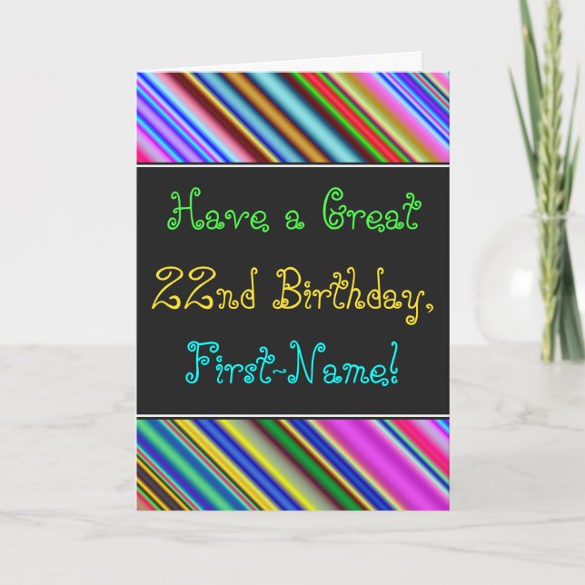Fun, Colourful, Whimsical 22nd Birthday Card (Front)