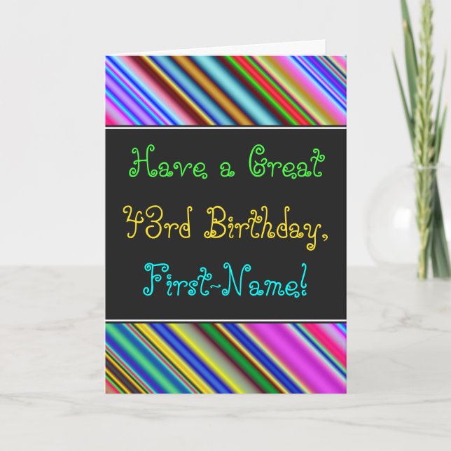 Fun, Colourful, Whimsical 43rd Birthday Card (Front)