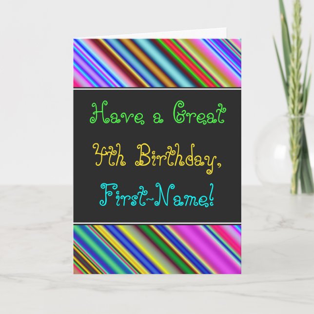 Fun, Colourful, Whimsical 4th Birthday Card (Front)