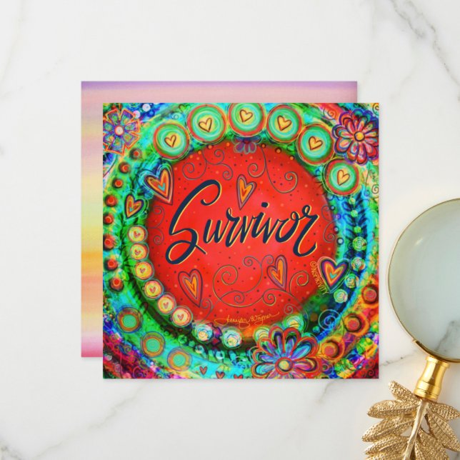 Fun Colourful Whimsical Survivor Encouragement Thank You Card (Front/Back In Situ)