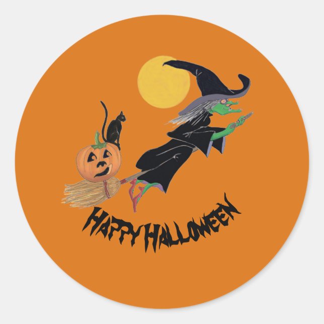 Fun Colourful Witch Halloween Classic Round Sticker (Front)