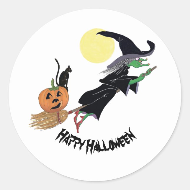 Fun Colourful Witch Halloween Party Classic Round Sticker (Front)