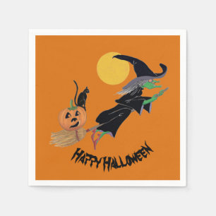 Fun Colourful Witch Halloween Party Paper Napkin