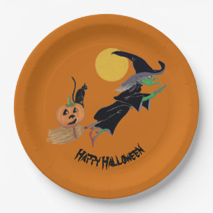 Fun Colourful Witch Halloween Party Paper Plate